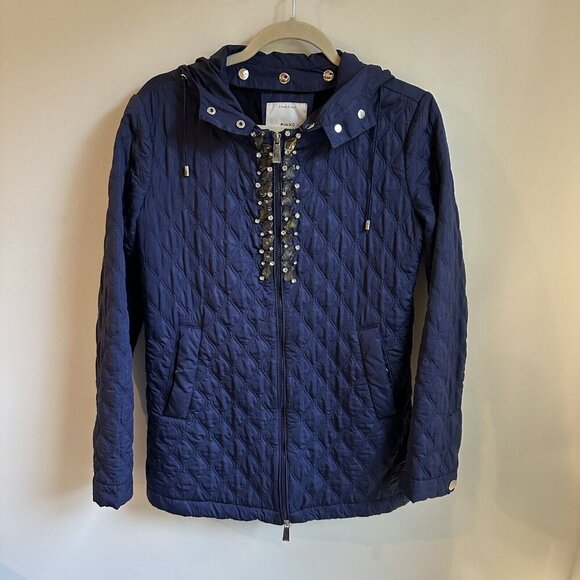 Pinko Coat Womens 6 US Quilted Jacket Removable Hood Heavy Lined Made In Italy - Picture 1 of 10